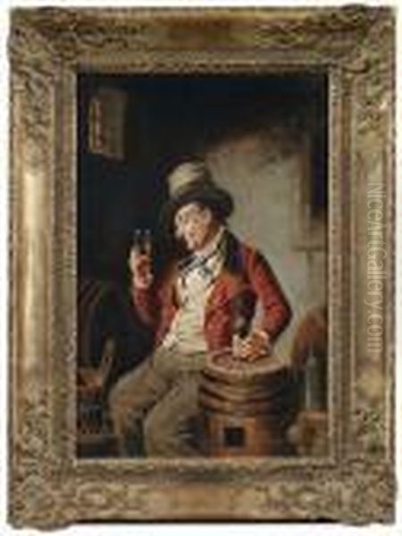 Wine Drinker In A Cellar Oil Painting by Hermann Kern