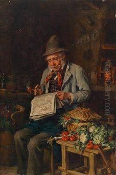 Der Zeitungsleser Oil Painting by Hermann Kern