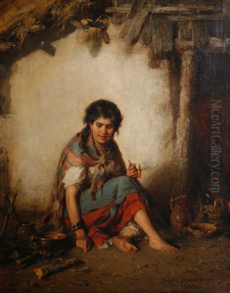 A Gypsy Girl Oil Painting by Hermann Kern