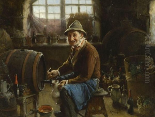 Bauer Am Weinfass Oil Painting by Hermann Kern