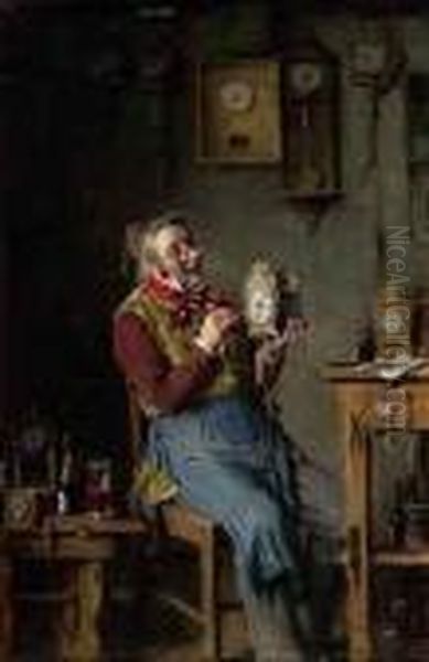 Uhrmachermeister Imatelier Oil Painting by Hermann Kern