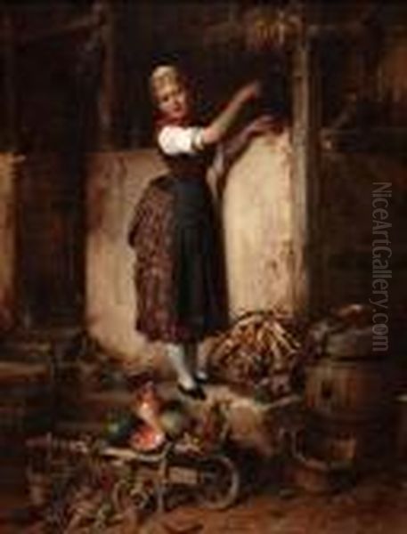 Hongaars Meisje Met Ma s En Fruit Oil Painting by Hermann Kern