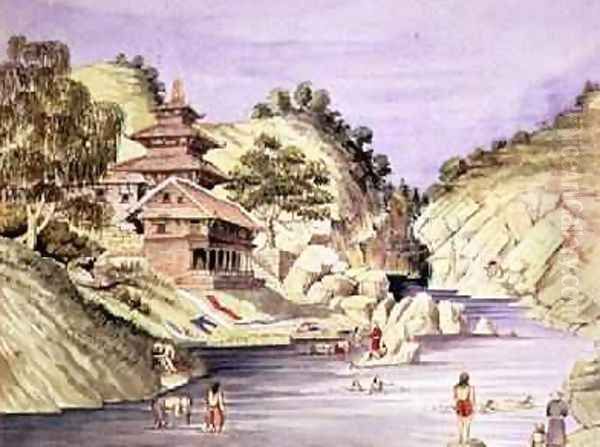 Bugna Bunaith on the right bank of the Baghmulty river near Chobhar July 1857 Oil Painting by Dr. H.A. Oldfield