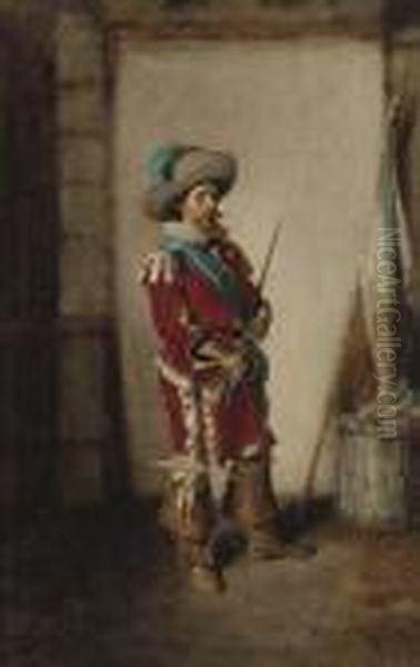 A Swordsman Ready For Battle Oil Painting by Hermann Kern