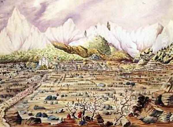 Invasion of Tibet by the Nepalese in the Town of Keerung off the left or eastern bank of the BooriGurudee River May 1855 Oil Painting by Dr. H.A. Oldfield