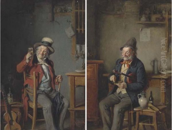 Musical Refreshments; And Another Similar Oil Painting by Hermann Kern