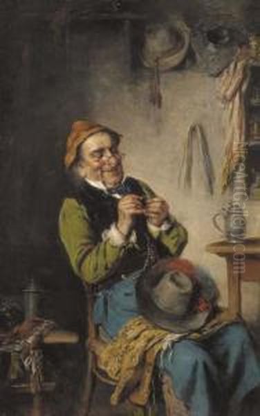 Threading The Eye Of A Needle Oil Painting by Hermann Kern