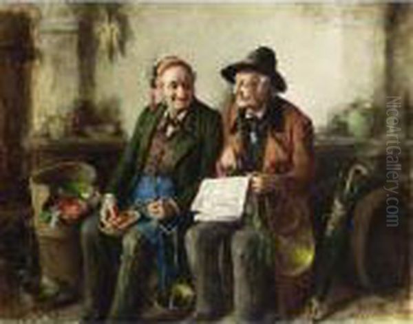 The Latest News Oil Painting by Hermann Kern