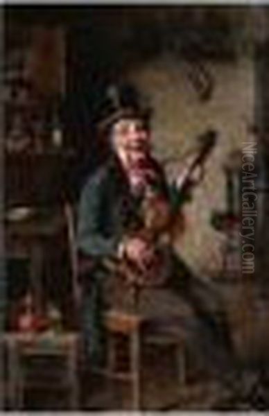 The Guitar Player Oil Painting by Hermann Kern