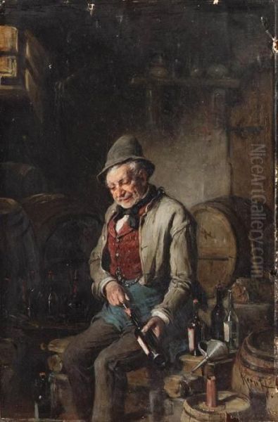 In The Wine Cellar Oil Painting by Hermann Kern