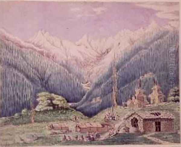 The Trisuli River at its Source in the Lakes of Gosainkund sketched from the Tibetan village of Dimchali 1860 Oil Painting by Dr. H.A. Oldfield