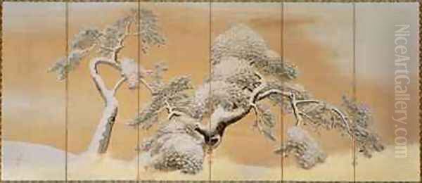 The Pines under Snow Oil Painting by Maruyama Okyo