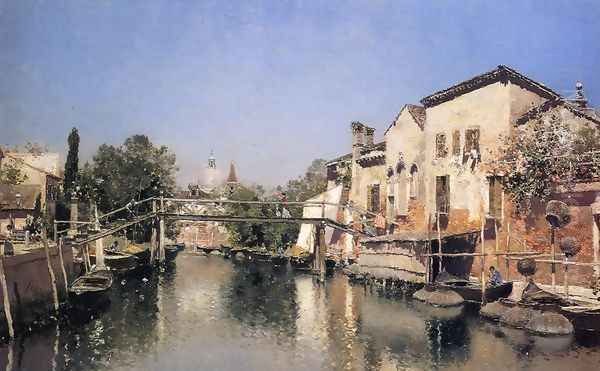 Venetian Canal Scene Oil Painting by Martin Rico y Ortega