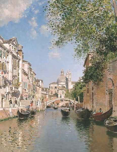 Gondolas on a Canal, Venice Oil Painting by Martin Rico y Ortega