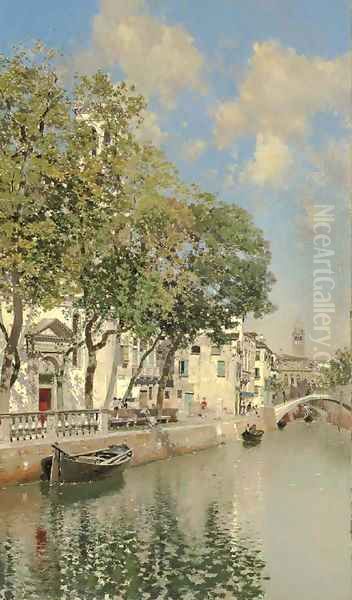 Gondolas on a Canal, Venice 2 Oil Painting by Martin Rico y Ortega