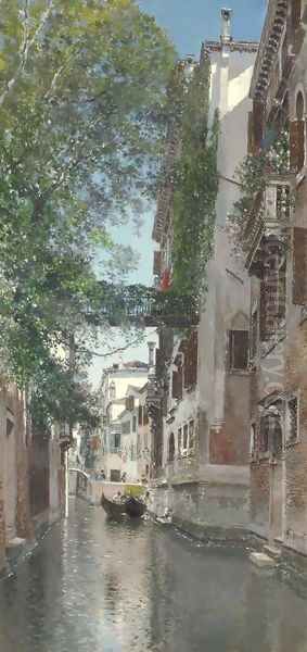 A Venetian Canal Scene 2 Oil Painting by Martin Rico y Ortega