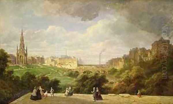 View of Edinburgh, the Walter Scott Monument Oil Painting by Pierre Justin Ouvrie