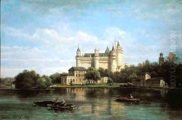 The Chateau de Pierrefonds 1869 Oil Painting by Pierre Justin Ouvrie