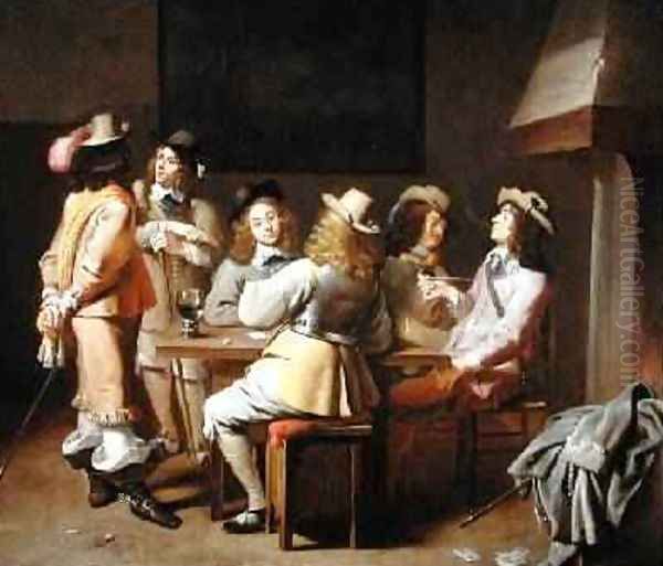 A Guardroom with Soldiers Playing Cards and Smoking at a Table Oil Painting by Jan Olis