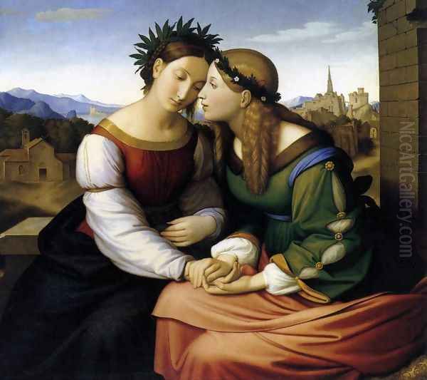 Italia and Germania 1815-28 Oil Painting by Johann Friedrich Overbeck