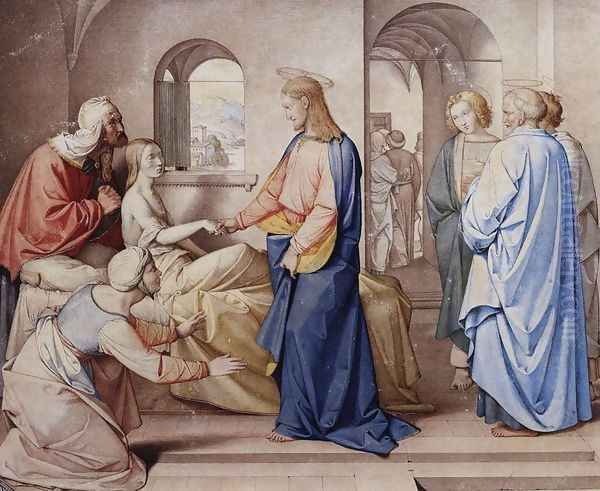 Christ Resurrects the Daughter of Jairu 1815 Oil Painting by Johann Friedrich Overbeck