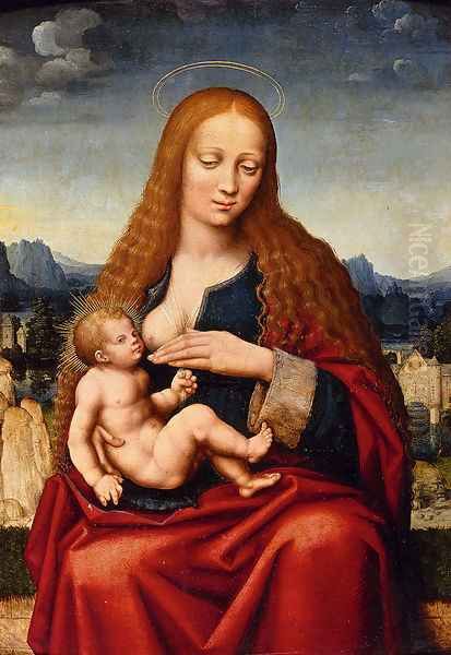 Madonna And Child In A Landscape Oil Painting by Marco d' Oggiono