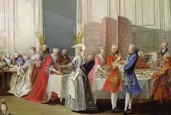 English Tea in the Salon des Quatre Glaces at the House of the Prince de Conti 1717-76 Palais du Temple Oil Painting by Michel-Barthelemy Ollivier