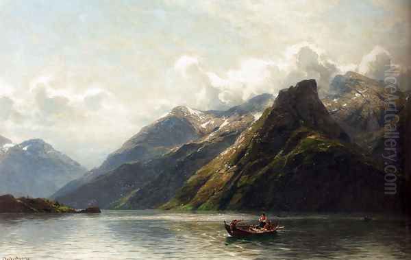 Summer: Fishing On A Norwegian Fjord Oil Painting by Karl August Heinrich Ferdinand Oesterley