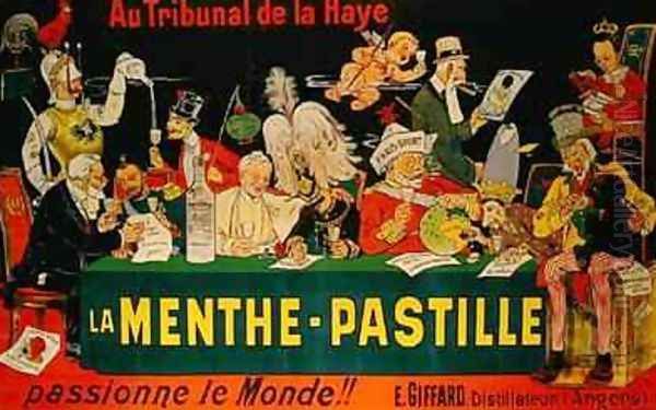 Poster advertising La MenthePastille referring to the First Hague Peace Conference of 1899 Oil Painting by Eugene Oge