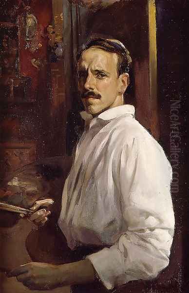 Autorretrato con camisa blanca (Self-portrait with white shirt) Oil Painting by Jose Benlliure Ortiz