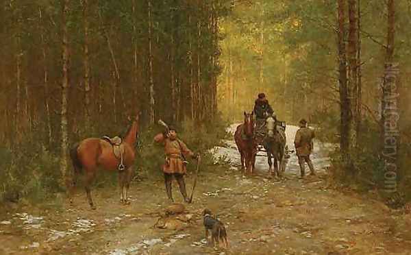 After the Hunt Oil Painting by Ryszard Okninski