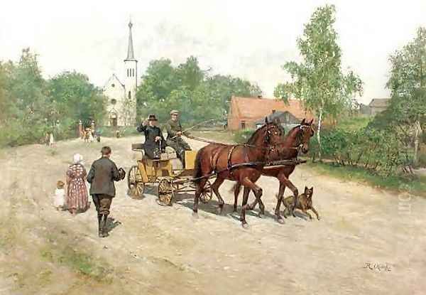 Motif from a Small Town Oil Painting by Ryszard Okninski