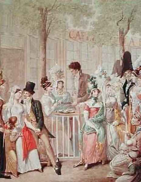 The Terrace of the Cafe de la Rotonde in 1814 Oil Painting by George Emmanuel Opitz