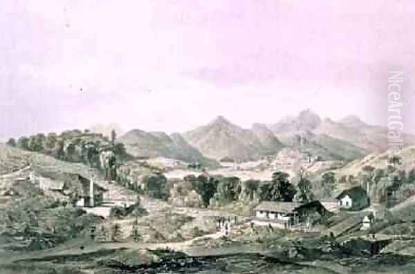 Peacock Hill Coffee Estate with Gampola in the distance Ceylon 1864 Oil Painting by Captain C. O'Brien