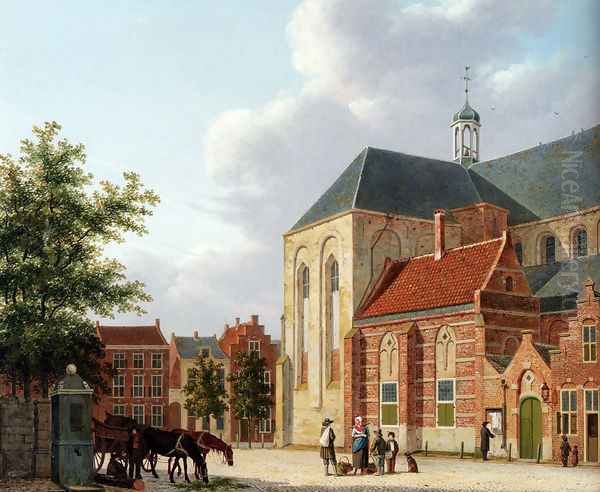 A View Of The Sint Jan's Kerkhof, Utrecht Oil Painting by Hendrik Van Oort