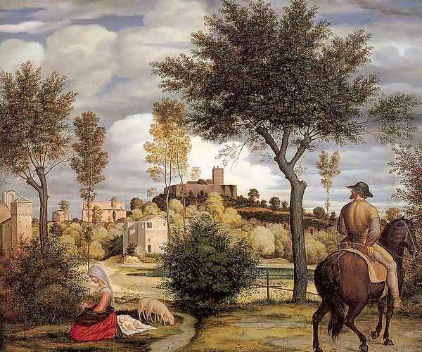 Ideal Landscape with Horseman 1822 Oil Painting by Woldemar Friedrich Olivier