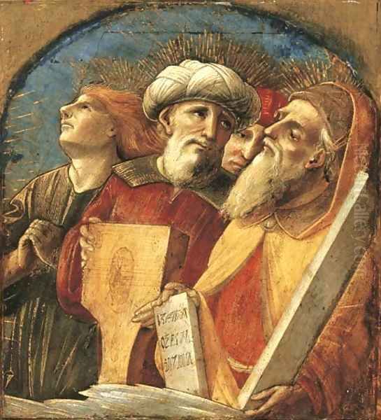 David and Moses with two other prophets or saints fragment from an Assumption of the Virgin Oil Painting by Pietro di Francesco degli Orioli