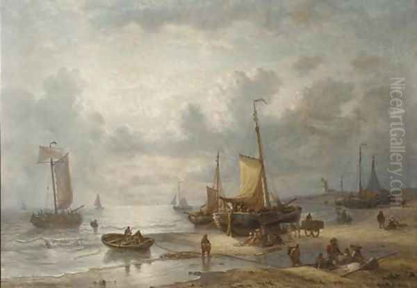 Unloading the catch Oil Painting by George Willem Opdenhoff