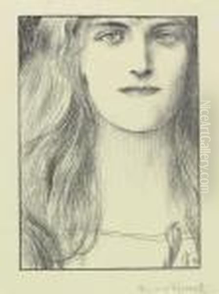 Une Tete De Face Oil Painting by Fernand Khnopff