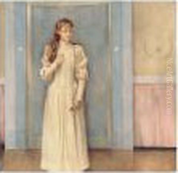 Portrait De Marguerite Landuyt Oil Painting by Fernand Khnopff