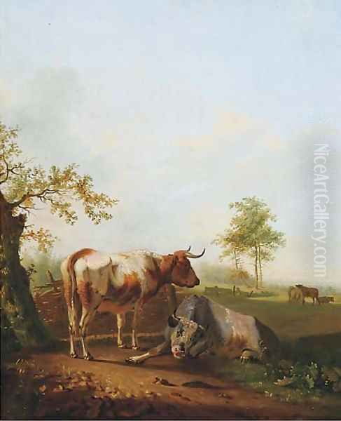 Cattle in a meadow 2 Oil Painting by Pieter Gerardus Van Os