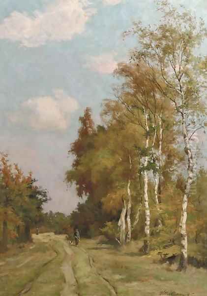 A sportsman in a birchtree forest Oil Painting by Willem Johannes Oppenoorth