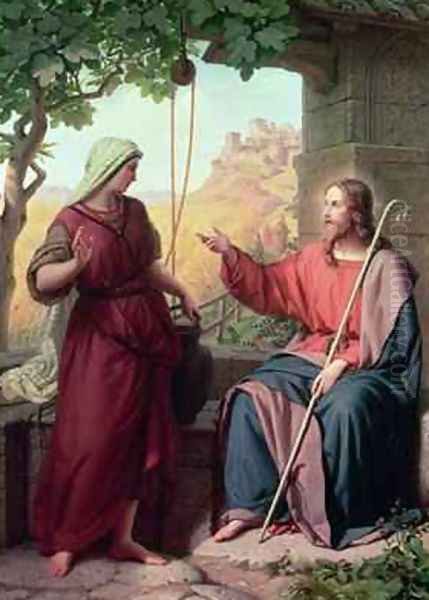 Christ and the Woman of Samaria at the Well, 1854 Oil Painting by Moritz Daniel Oppenheim