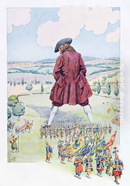 Gulliver inspecting the Lilliputian army Oil Painting by Jacques Onfray de Breville