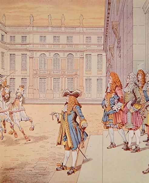 Louis XIV in the courtyard of Versailles uttering his celebrated phrase Jai Failli Attendre Oil Painting by Jacques Onfray de Breville