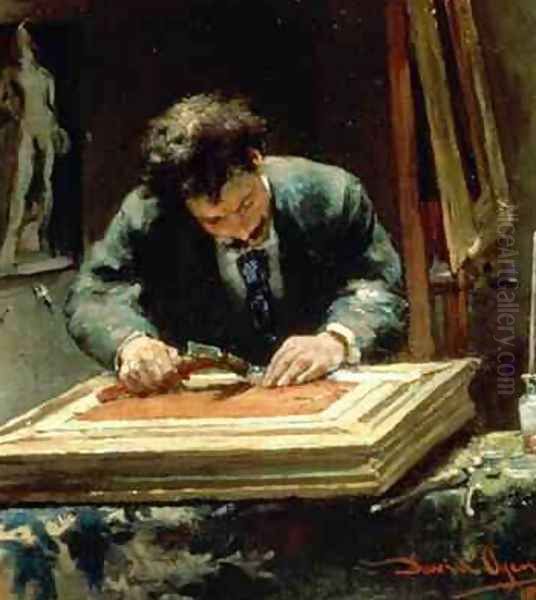 The Picture Framer, 1878 Oil Painting by David Oyens