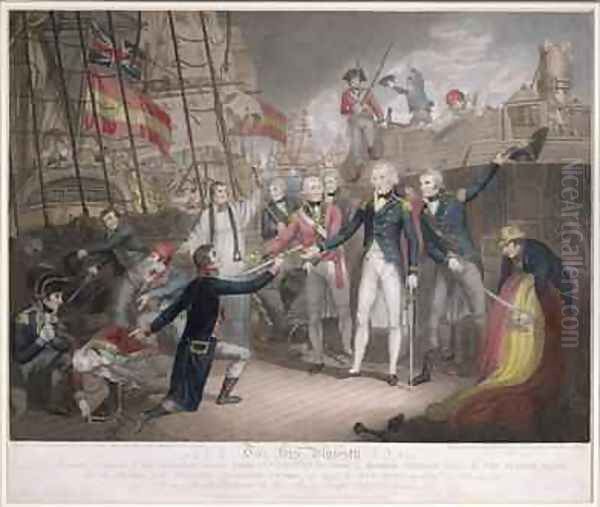 Admiral Nelsons boarding the two Spanish Ships 14th February 1797 Oil Painting by Daniel Orme