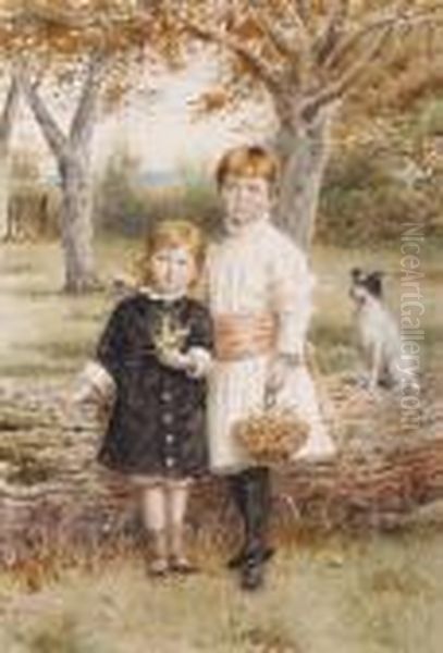 Children Picking Flowers Oil Painting by George Goodwin Kilburne