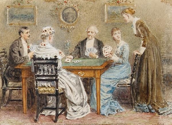 A Game Of Cards Oil Painting by George Goodwin Kilburne