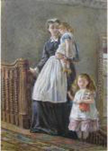 Governess With Two Girls Oil Painting by George Goodwin Kilburne